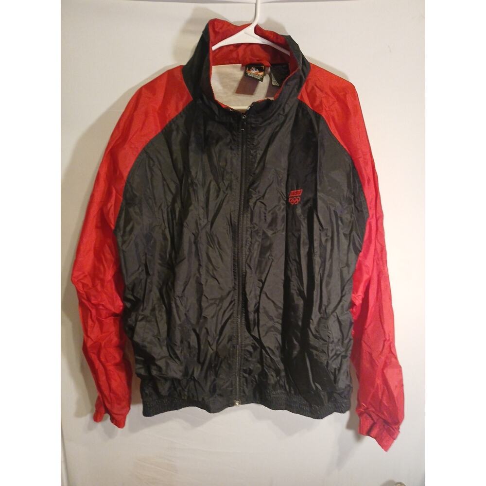 Vtg XL USA Olympics JC Penney RED/BLK Full Zip Windbreaker Jacket B17